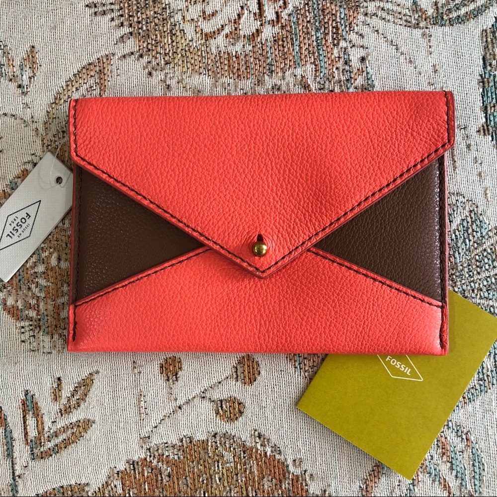 Fossil envelope wallet mini clutch leather NWT